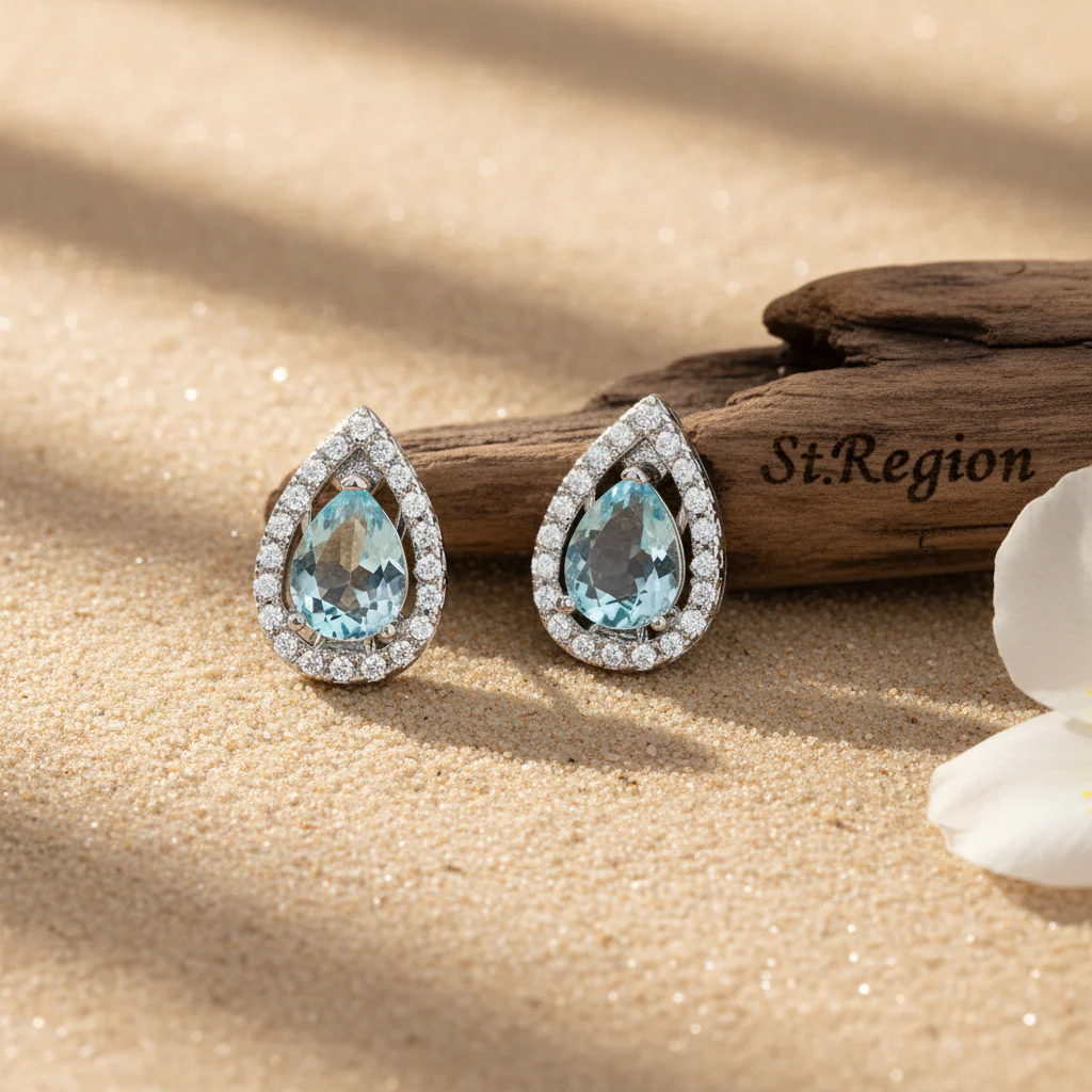 Blue Topaz & Cubic Zirconia Silvertone Hola Drop Huggie Earrings - Image 2