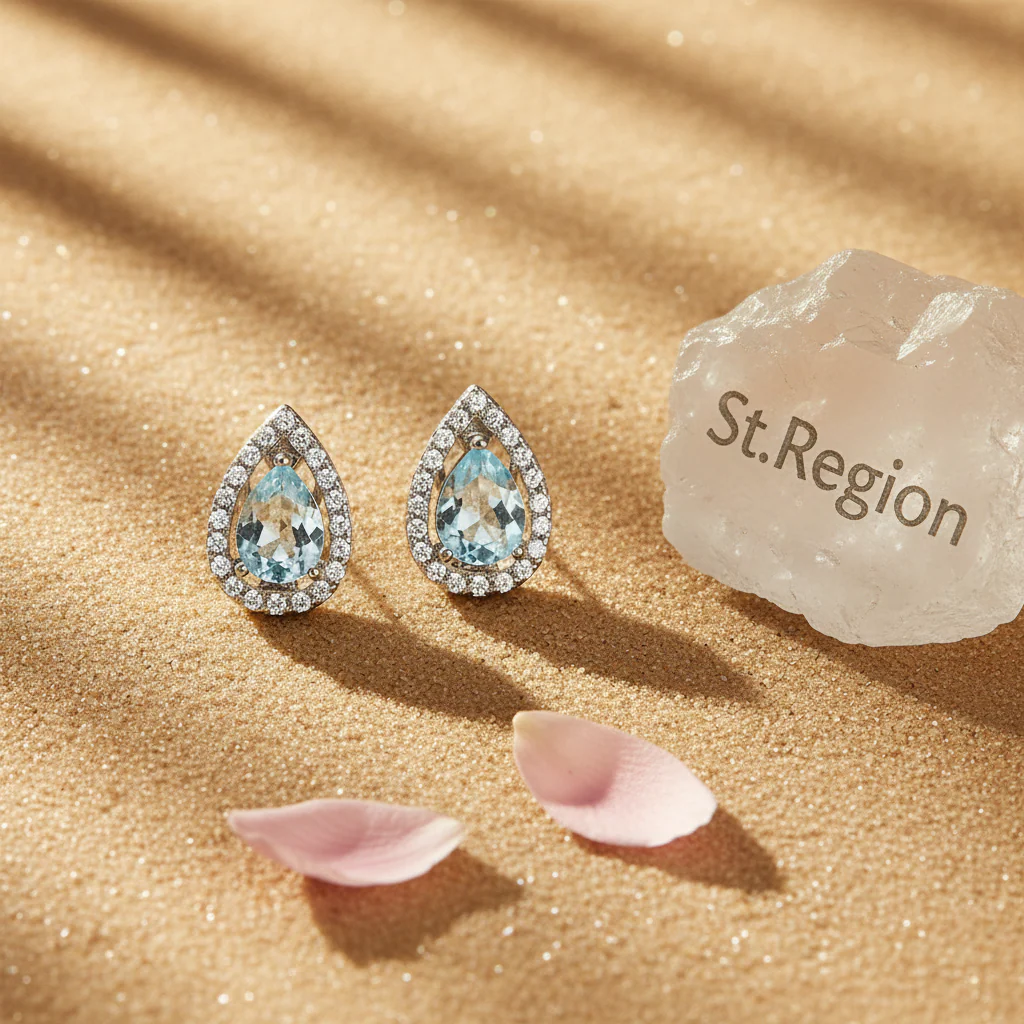 Blue Topaz & Cubic Zirconia Silvertone Hola Drop Huggie Earrings - Image 3