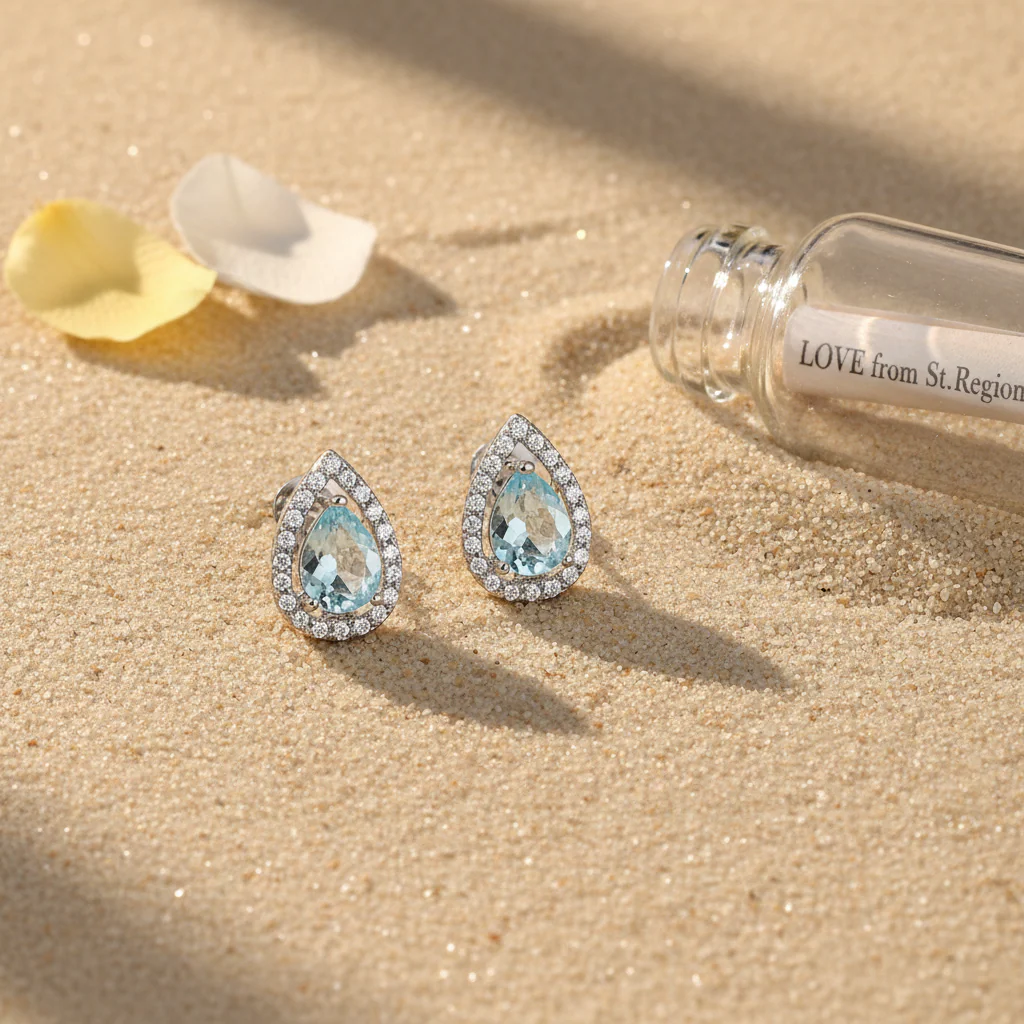 Blue Topaz & Cubic Zirconia Silvertone Hola Drop Huggie Earrings - Image 4