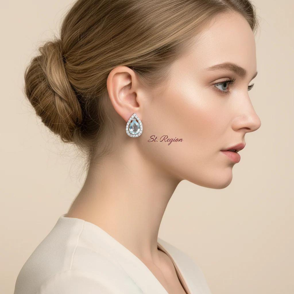 Blue Topaz & Cubic Zirconia Silvertone Hola Drop Huggie Earrings - Image 5