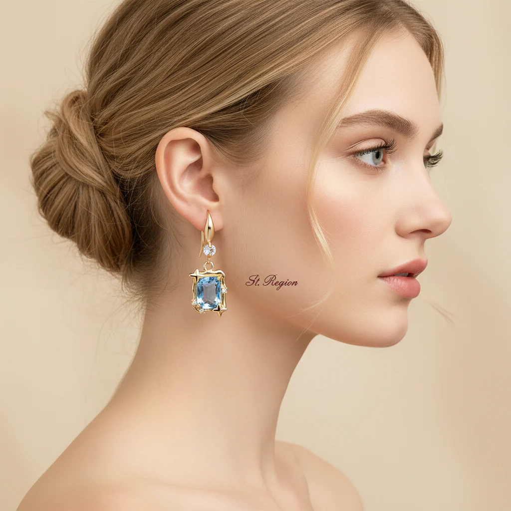 Blue Topaz & Cubic Zirconia Goldtone Cushion-Cut Star Hook Earrings - Image 5