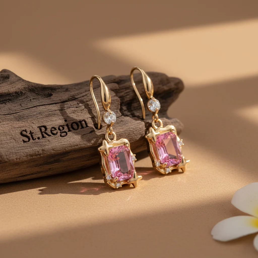 Pink Crystal & Cubic Zirconia Goldtone Cushion-Cut Star Hook Earrings - Image 2