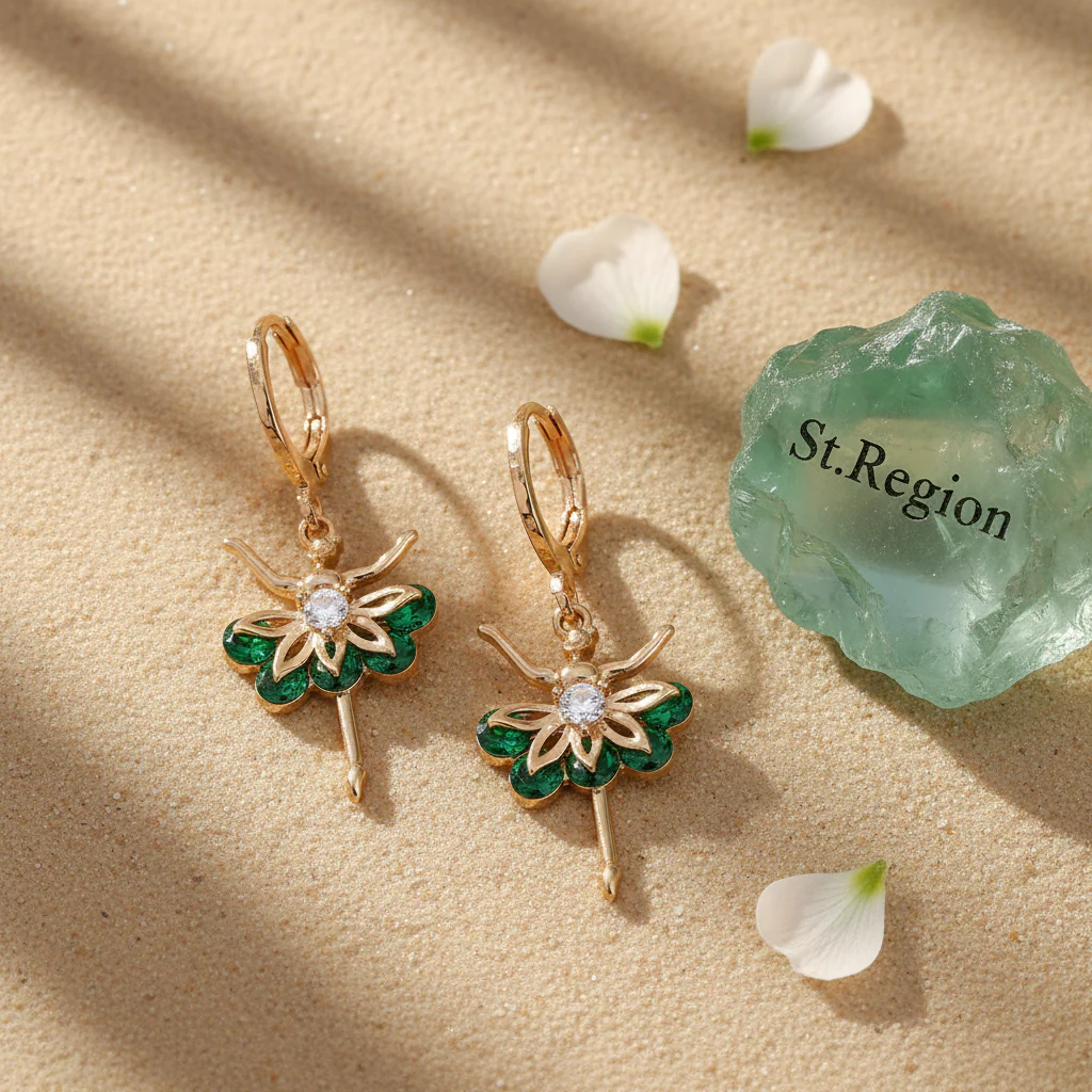 Emerald Crystal & Cubic Zirconia Goldtone Ballet Girl Huggie Earrings - Image 3