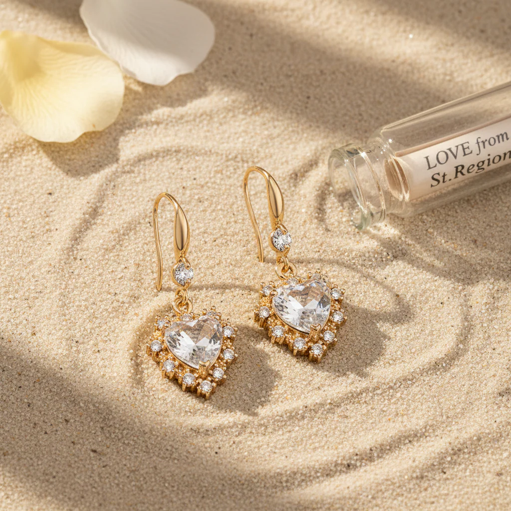 White Crystal & Cubic Zirconia Goldtone Heart Hook Earrings - Image 2