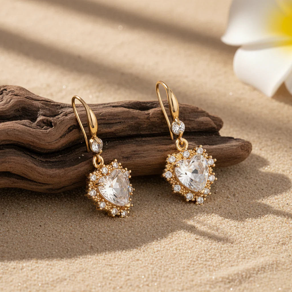 White Crystal & Cubic Zirconia Goldtone Heart Hook Earrings - Image 3