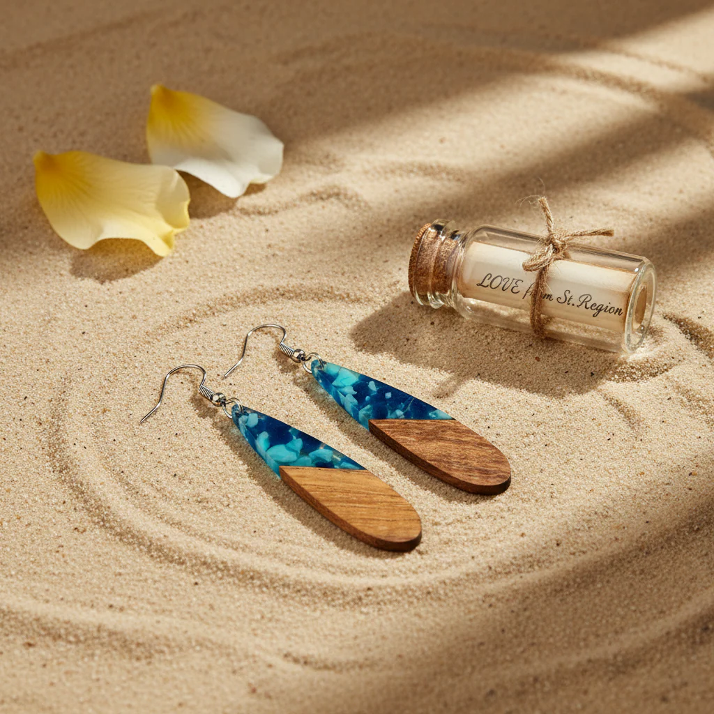 Navy Resin & Wood Silvertone Leopard Print Drop Hook Earrings - Image 2