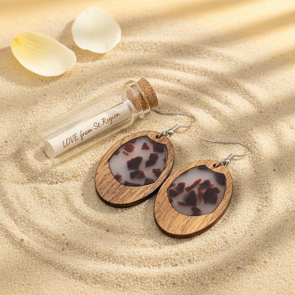 Brown Resin & Wood Silvertone Leopard Print Oval Hook Earrings - Image 2