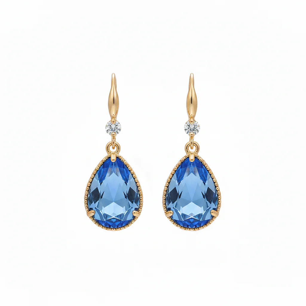 Blue Crystal & Cubic Zirconia Goldtone Teardrop Hook Earrings
