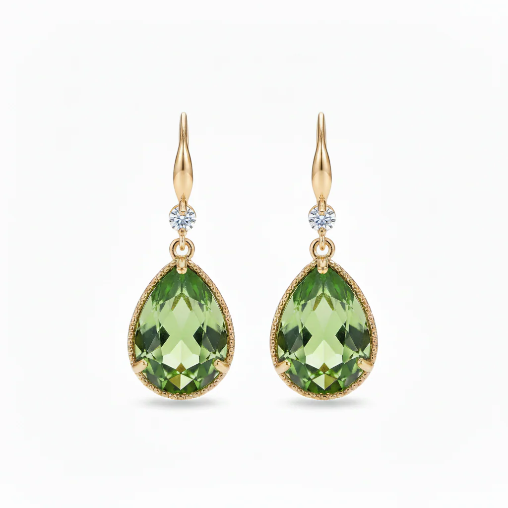 Green Crystal & Cubic Zirconia Goldtone Teardrop Hook Earrings