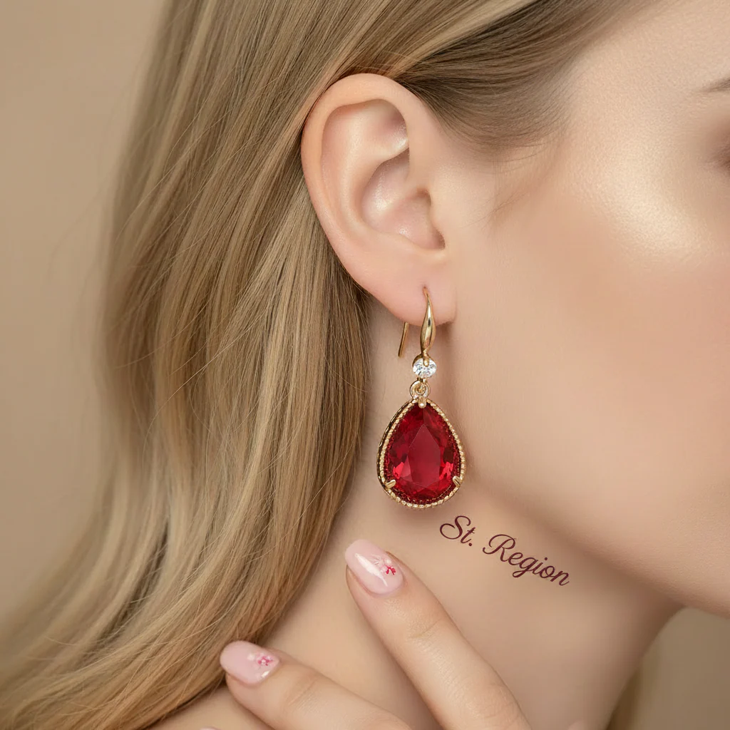 Red Crystal & Cubic Zirconia Goldtone Teardrop Hook Earrings - Image 5