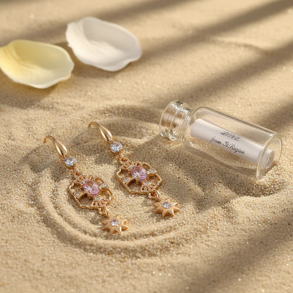 Pink Crystal & Cubic Zirconia Goldtone Scalloped Edge Starburst Hook Earrings - Image 2