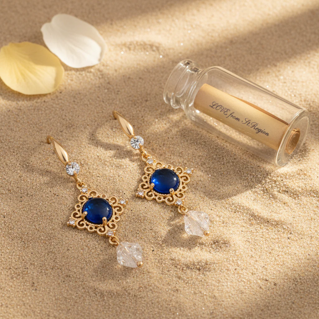 Blue Quartz & Crystal Cubic Zirconia Goldtone Rhombus Hook Earrings - Image 2