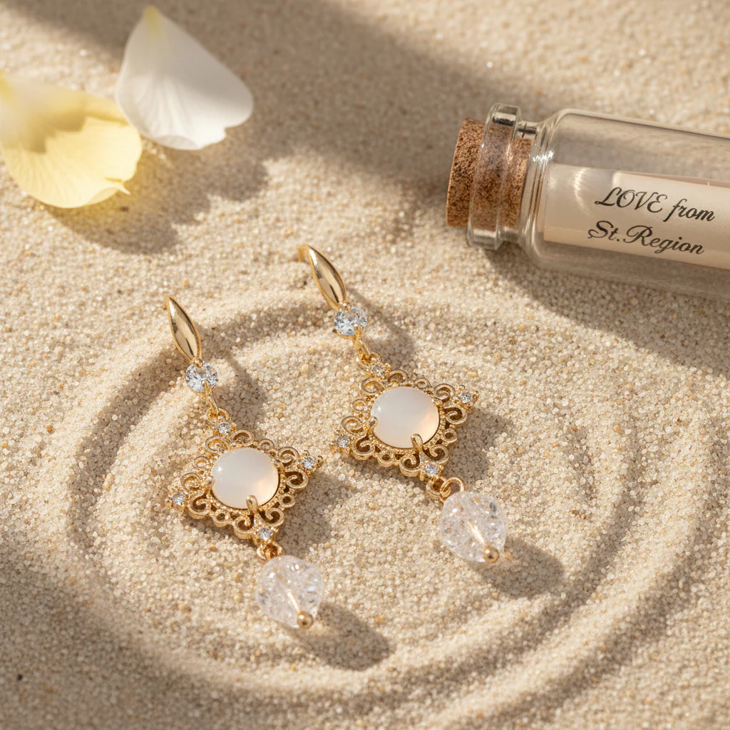 White Quartz & Crystal Cubic Zirconia Goldtone Rhombus Hook Earrings - Image 2