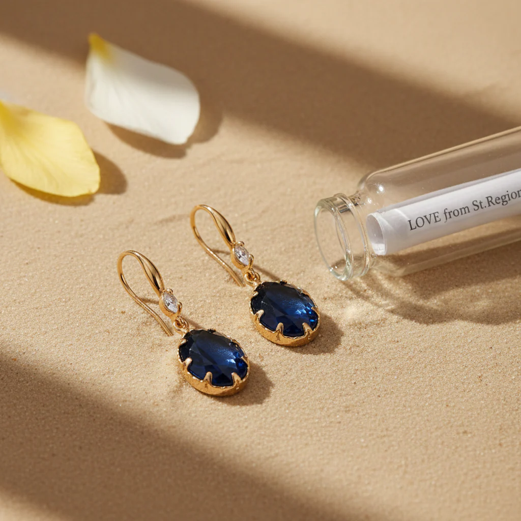 Deep Sapphire-Blue Crystal & Cubic Zirconia Goldtone Oval Hook Earrings - Image 2