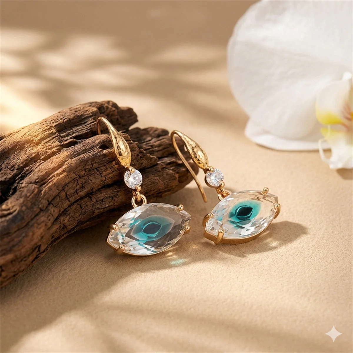 Blue Crystal & Cubic Zirconia Goldtone Eye Hook Earrings - Image 3