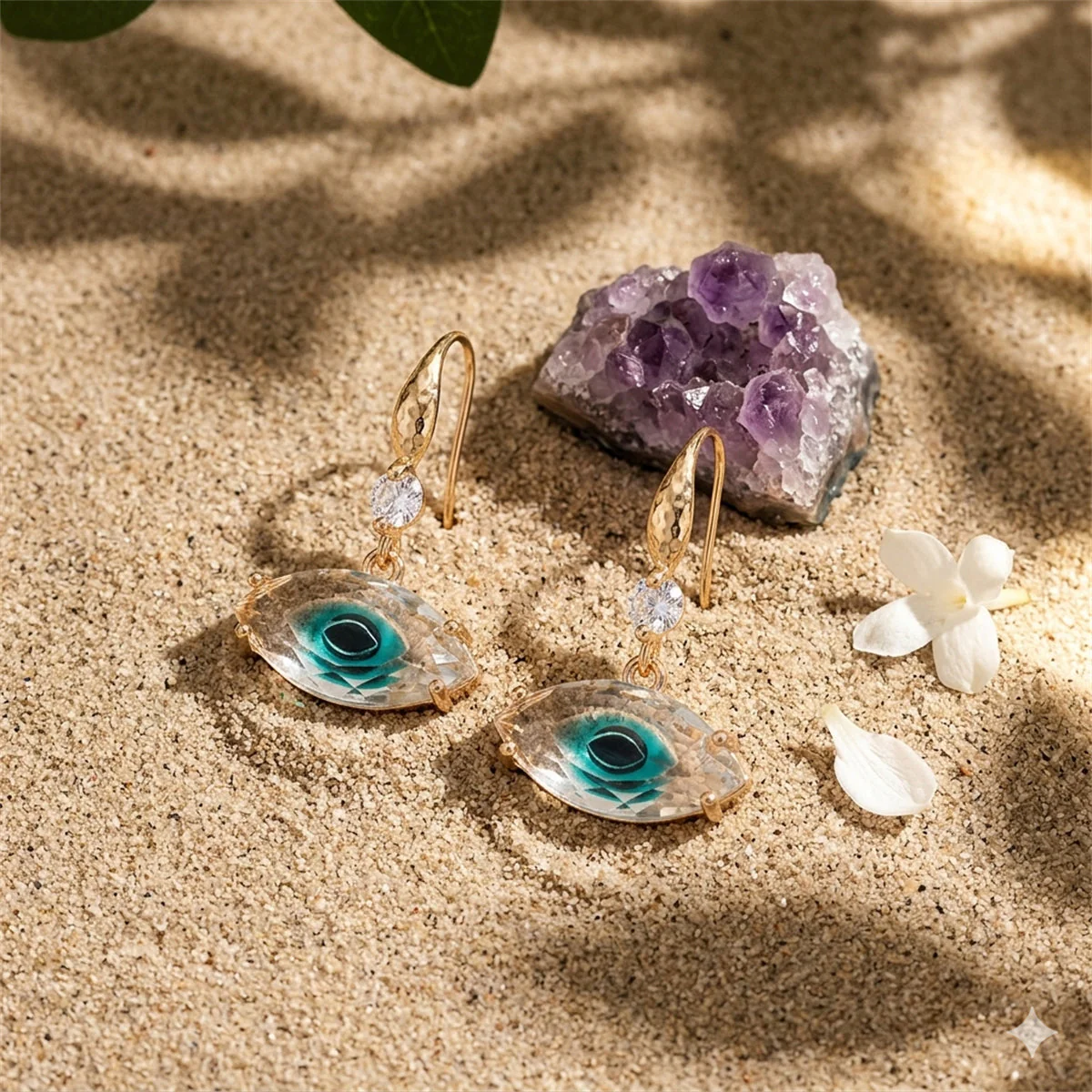 Blue Crystal & Cubic Zirconia Goldtone Eye Hook Earrings - Image 4