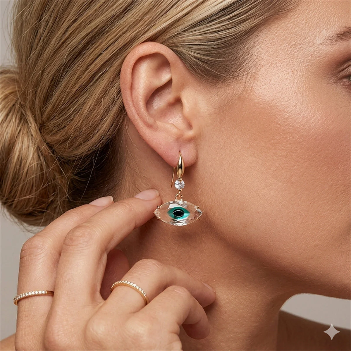 Blue Crystal & Cubic Zirconia Goldtone Eye Hook Earrings - Image 5