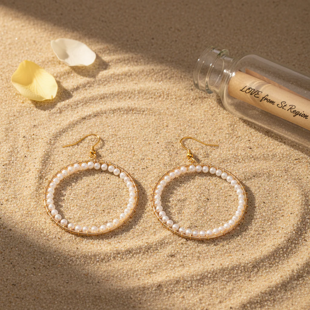 Pearl & Goldtone Beaded Hoop Hook Earrings - Image 2