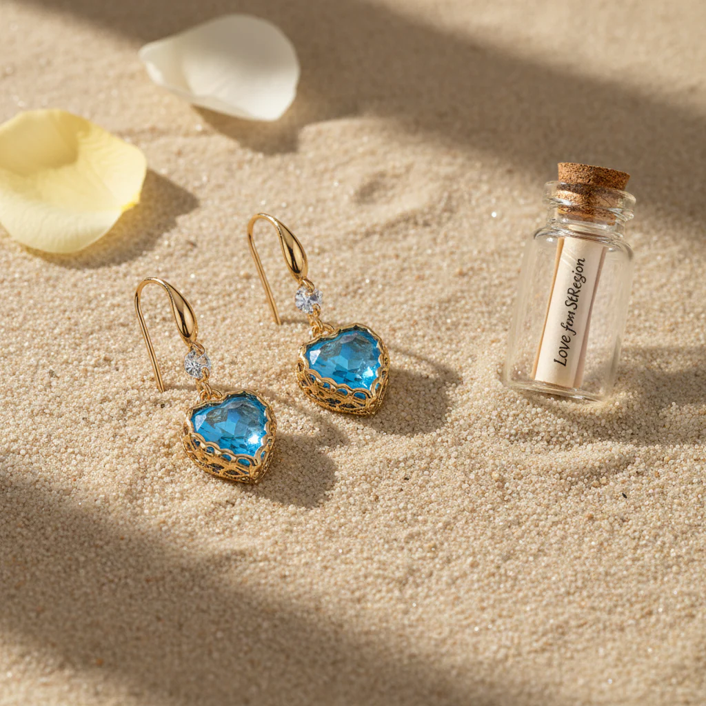 Blue Iridescent Crystal & Cubic Zirconia Goldtone Heart Hook Earrings - Image 4
