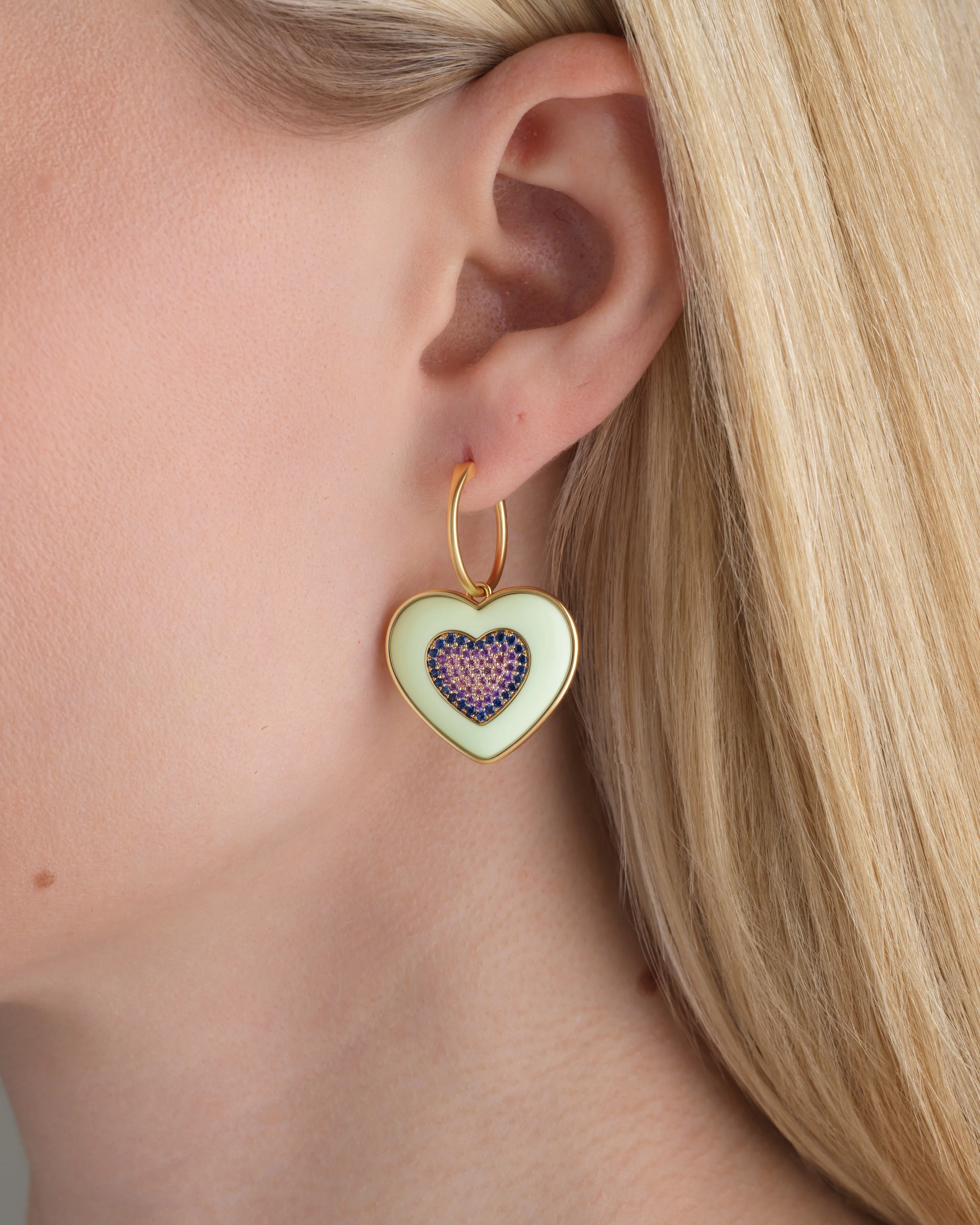 Rock Heart Earring - Sapphire, Lemon Chrysoprase - Image 2