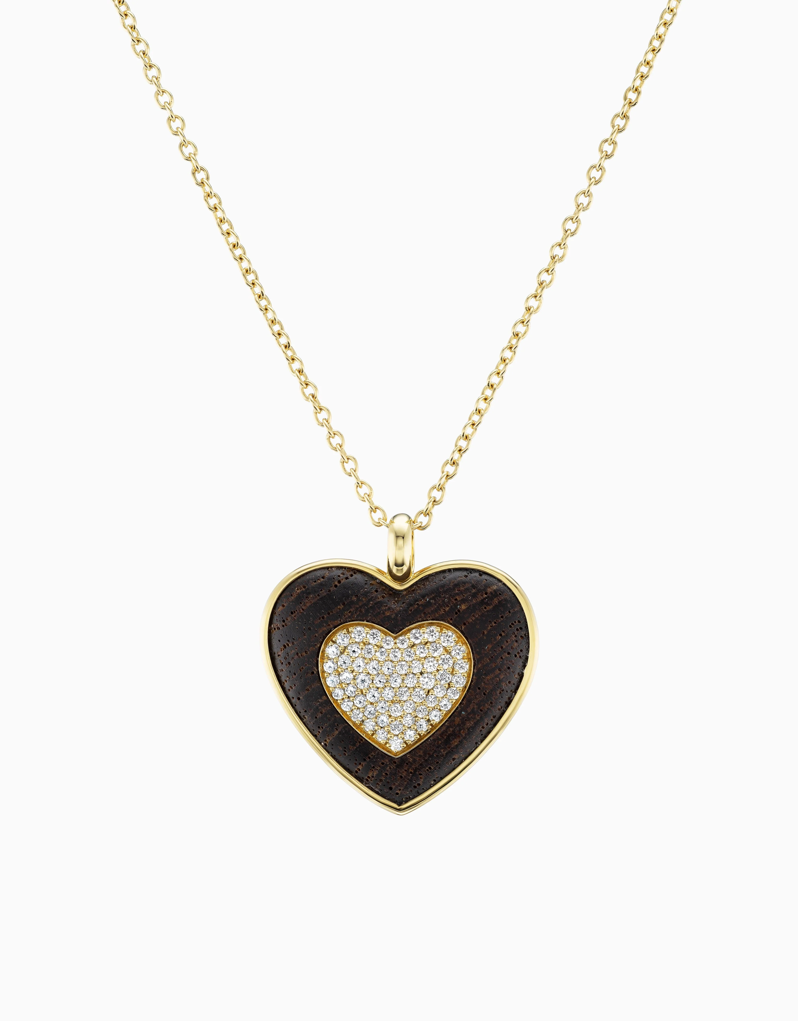 Rock Heart Necklace - Diamond, Wood