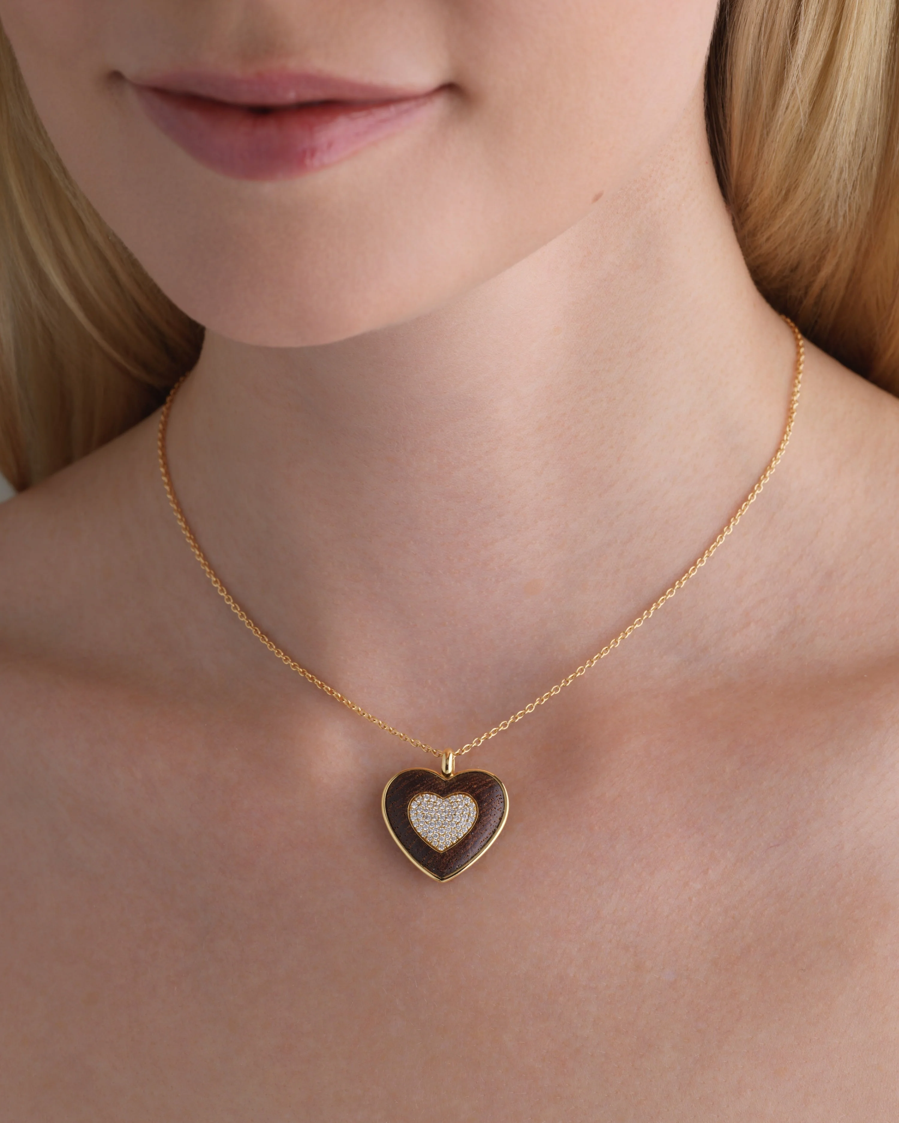 Rock Heart Necklace - Diamond, Wood - Image 2