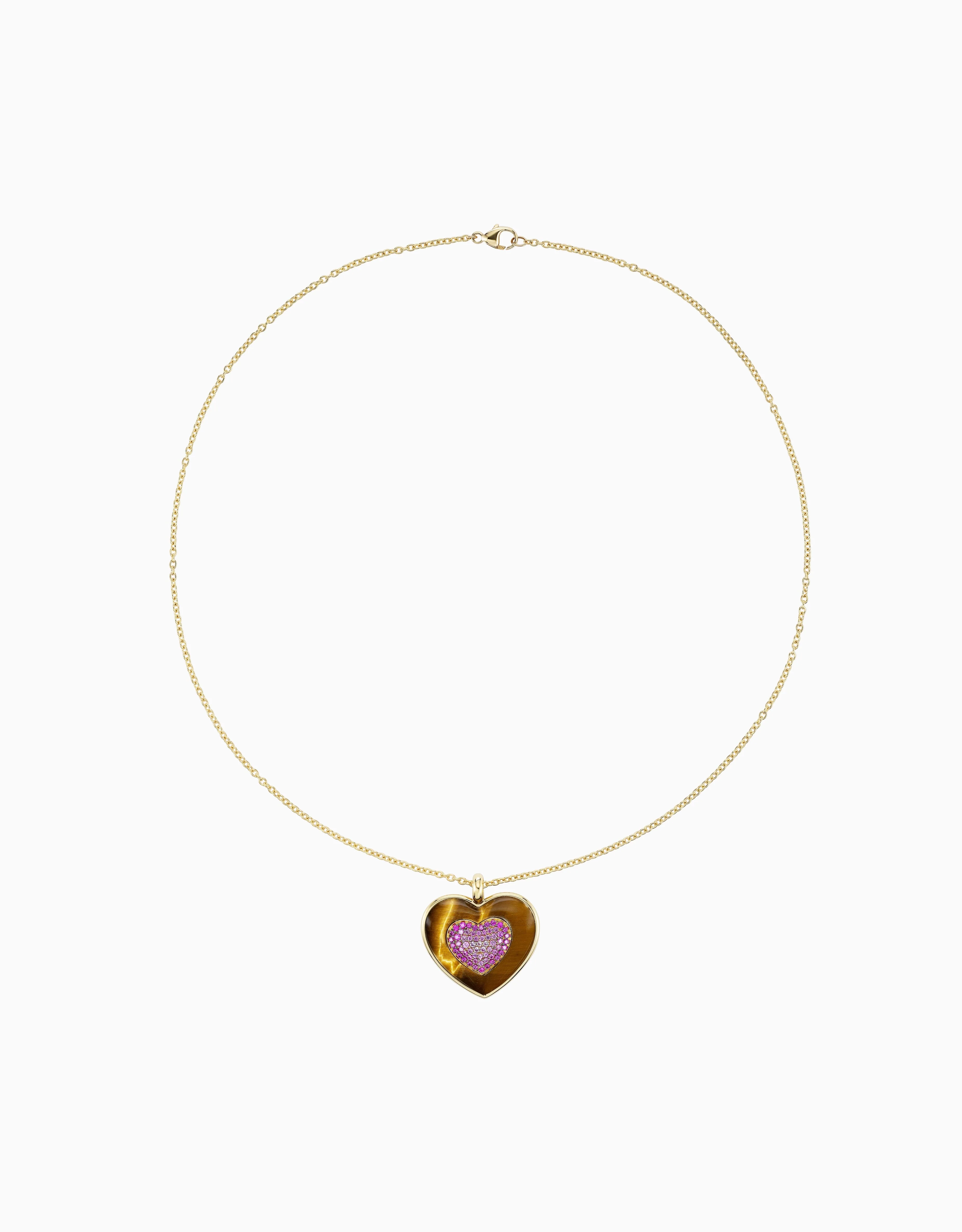 Rock Heart Necklace - Pink Sapphire, Tiger's Eye - Image 3