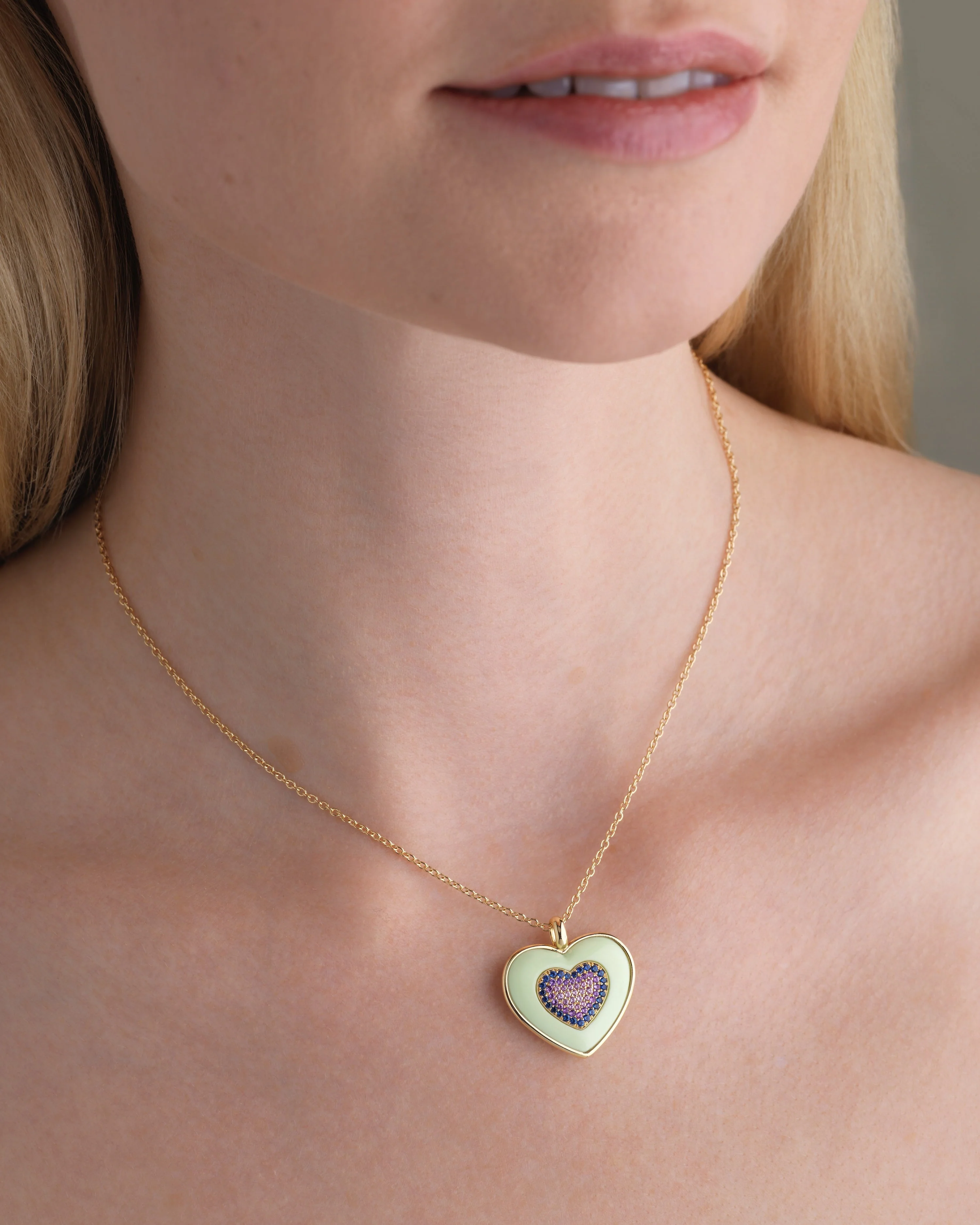 Rock Heart Necklace - Sapphire, Lemon Chrysoprase - Image 2
