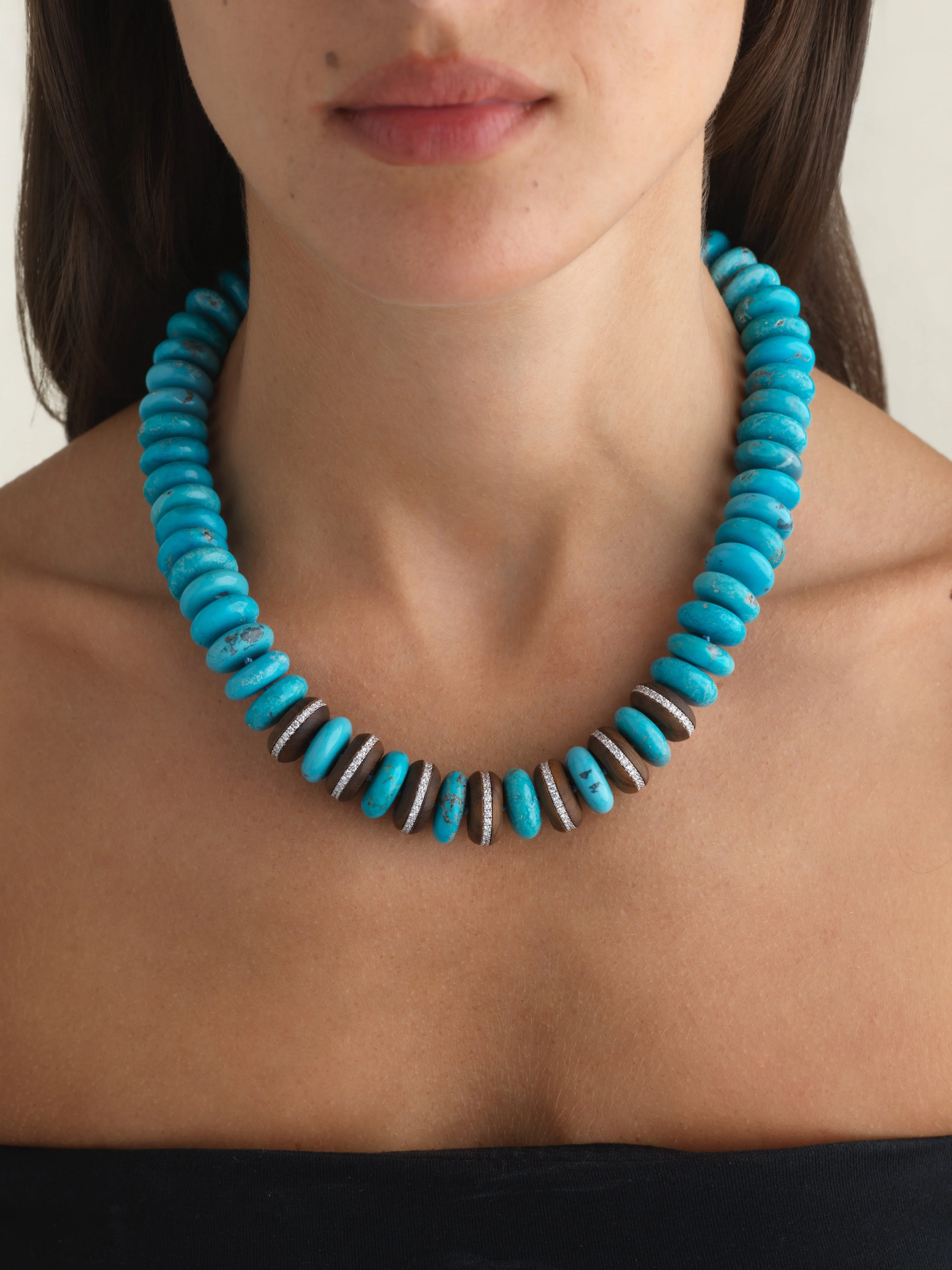 Turquoise and Wood Bead Necklace - Image 2