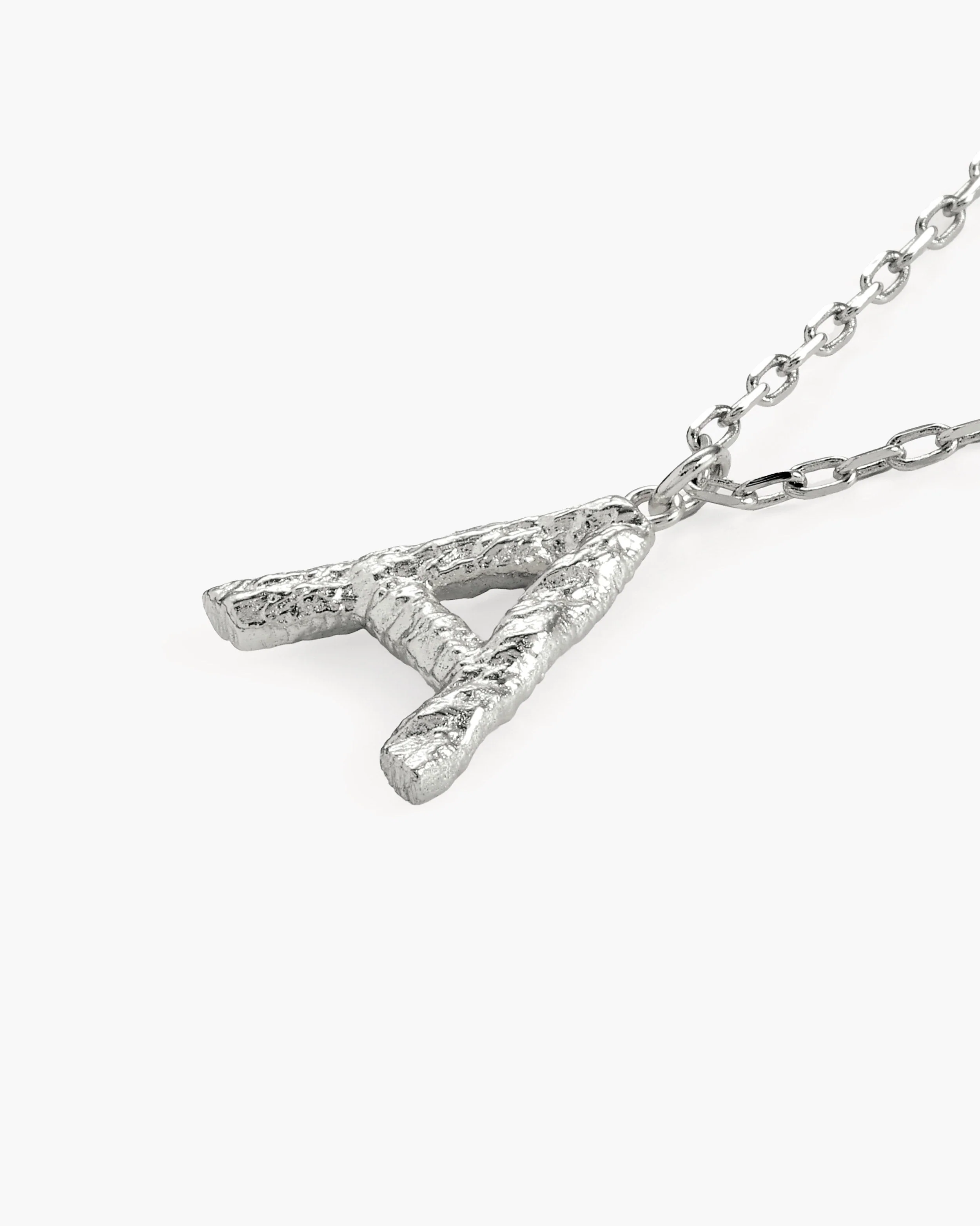 Textured Initial Letter Necklace in Silver - Image 3