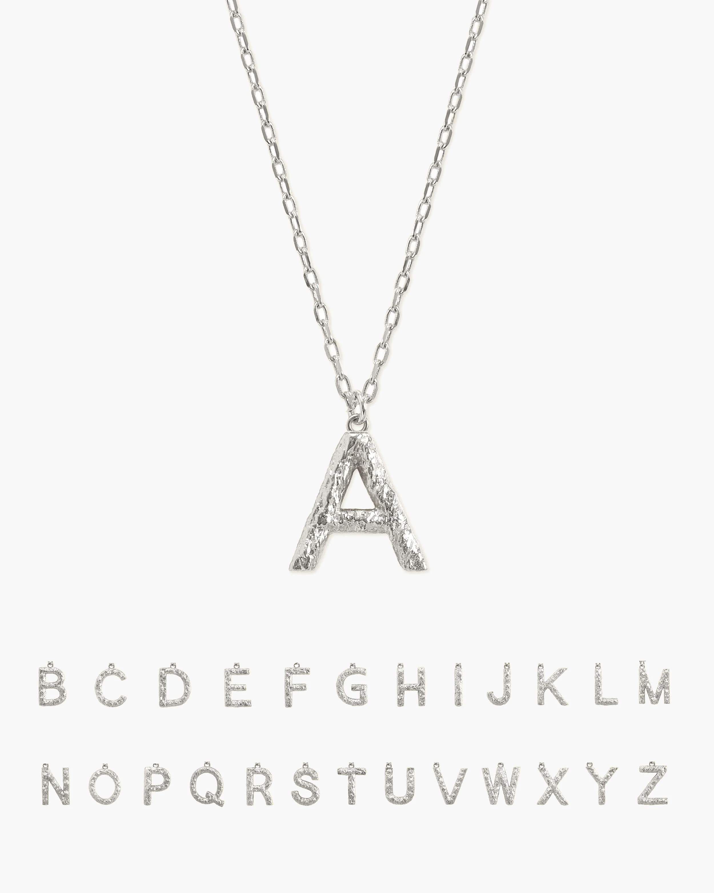 Textured Initial Letter Necklace in Silver - Image 6