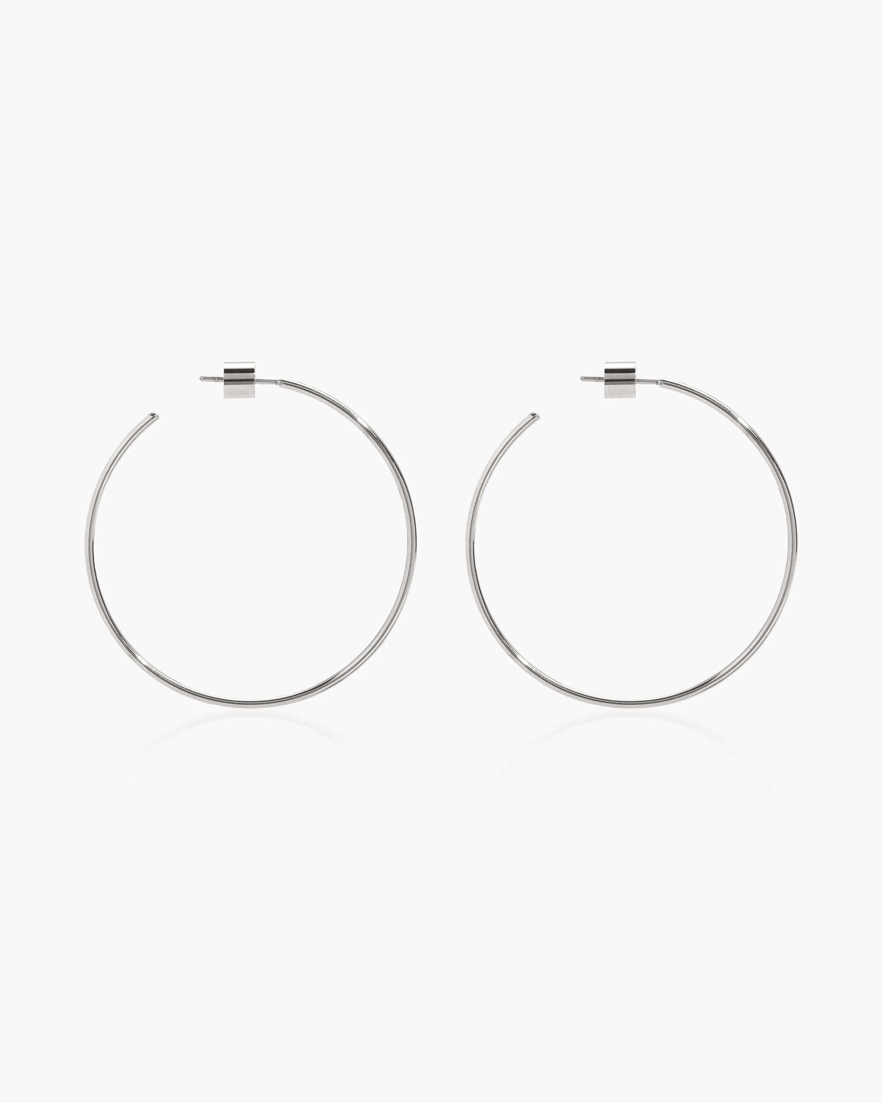 Silver Skinny Hoop Earrings - Image 3