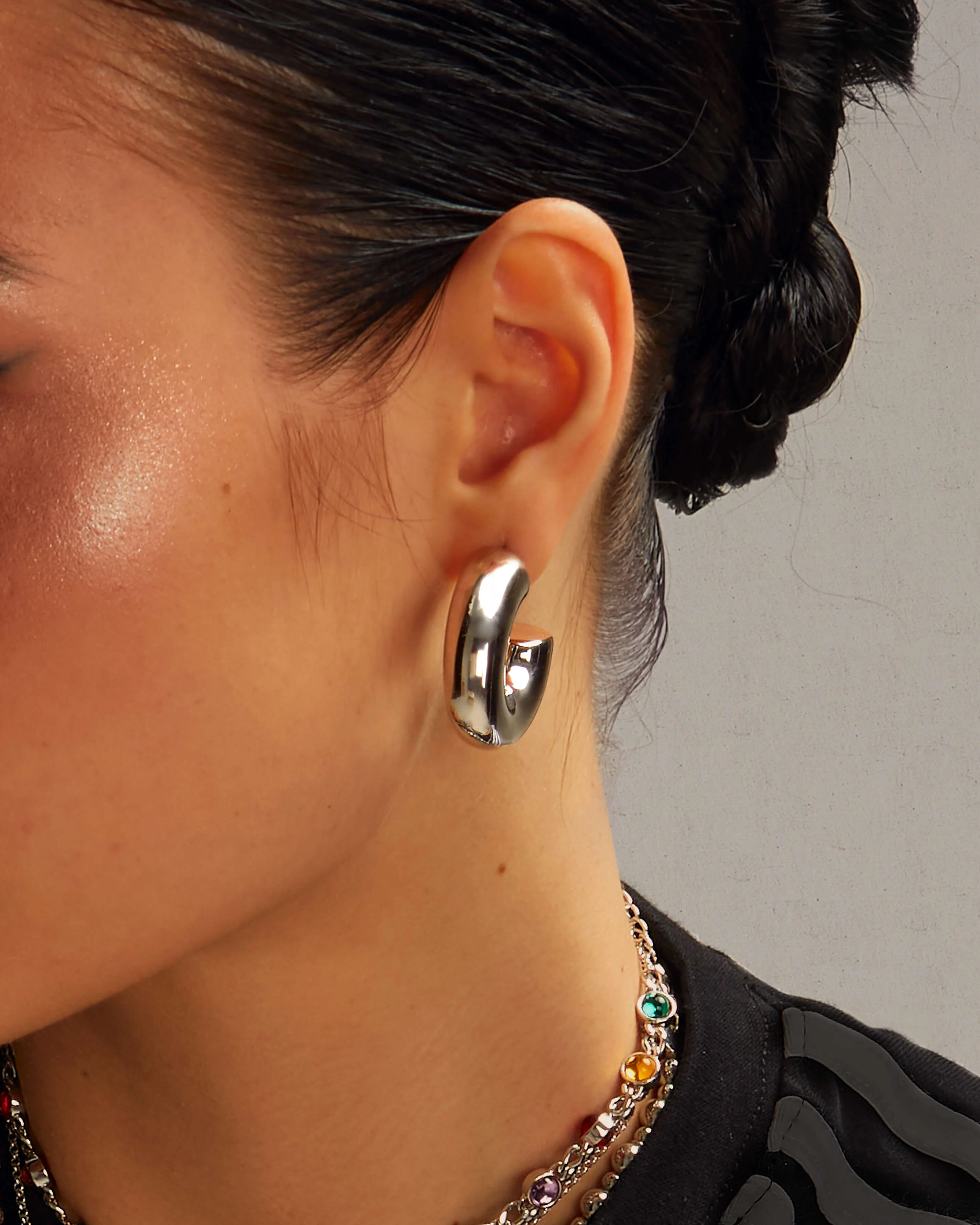 Chunky Hoop Earrings in Silver - Image 2