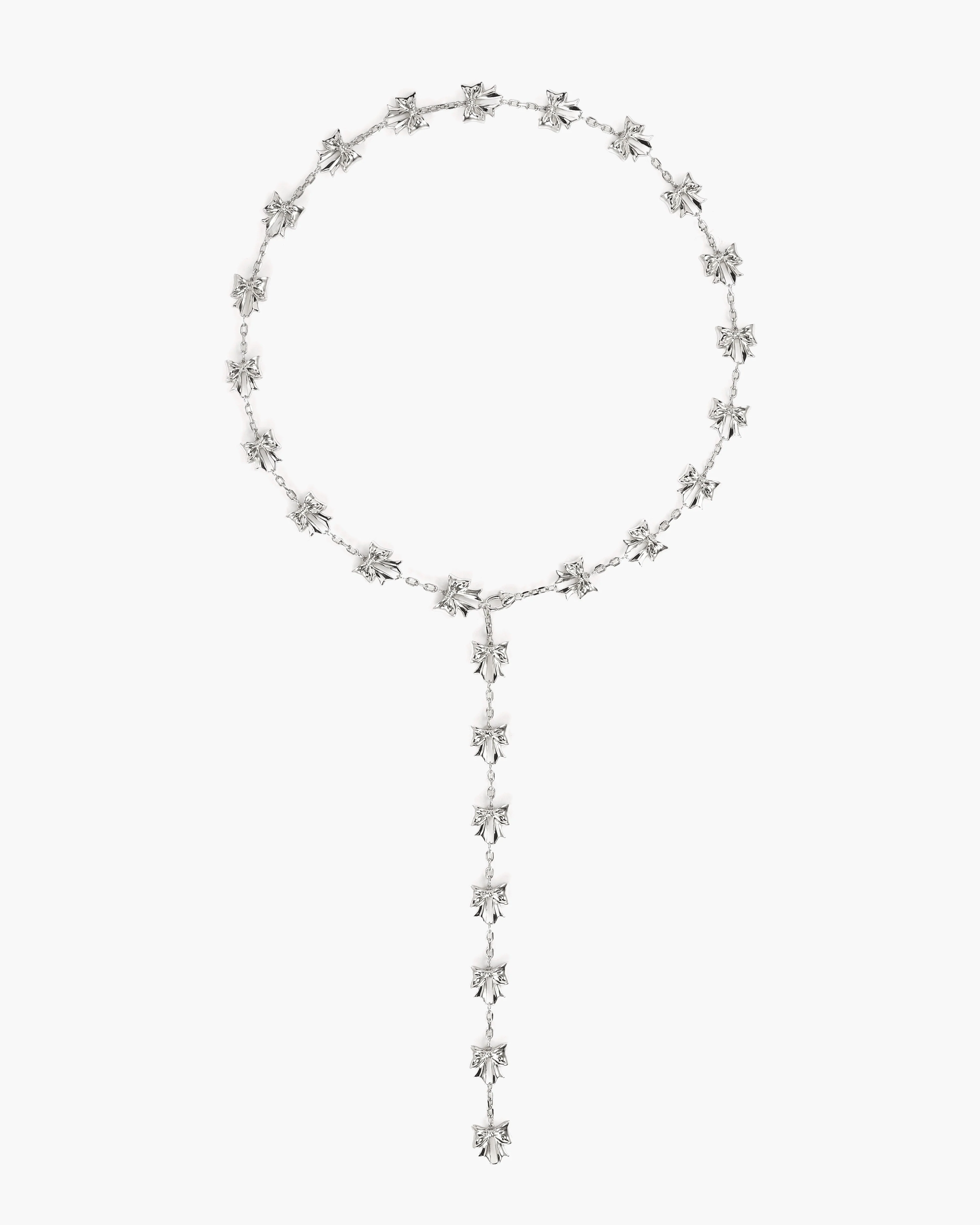 Bow Lariat Long Necklace in Silver - Image 3