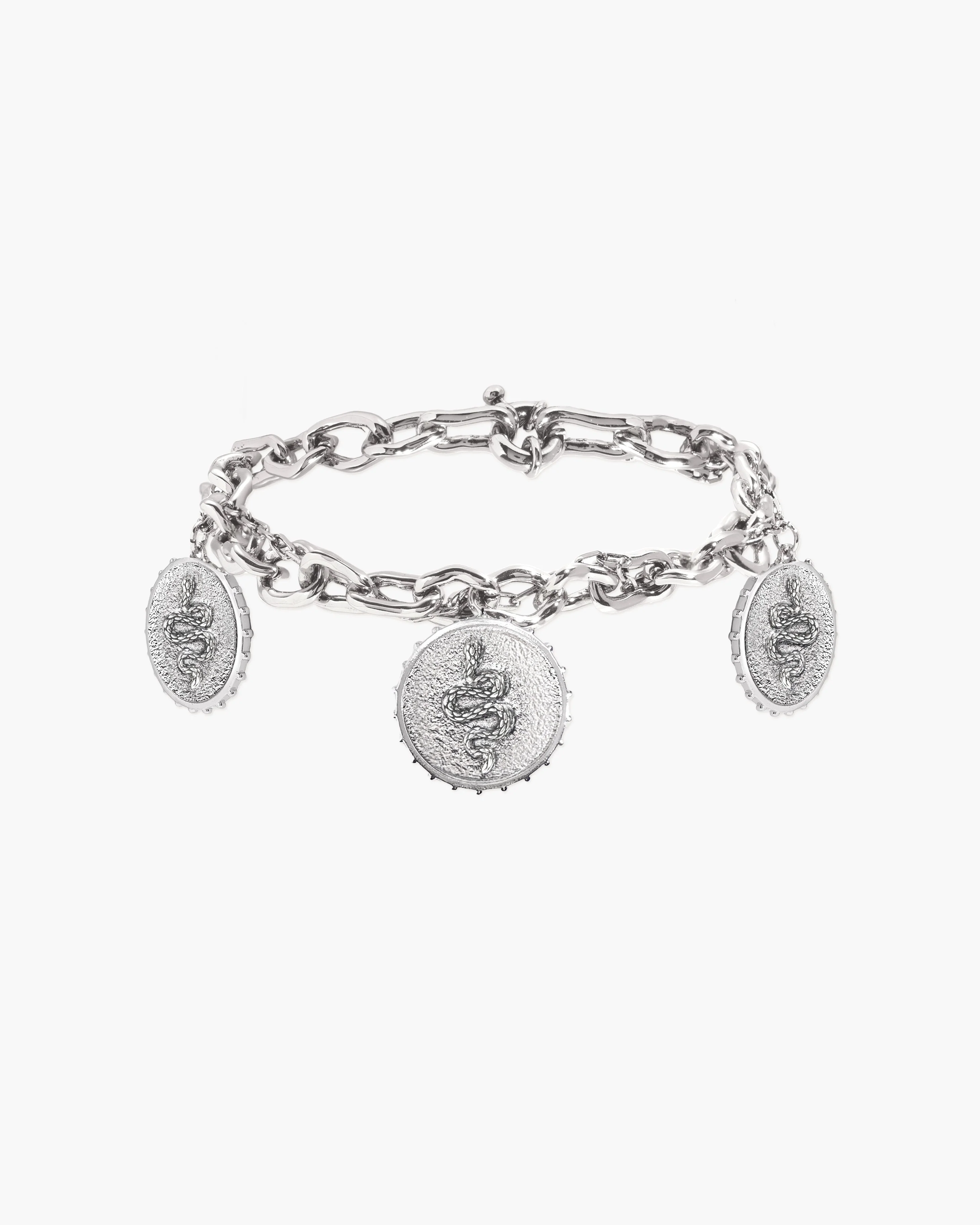 Trinity Snake Coin Double Chain Bracelet in Silver