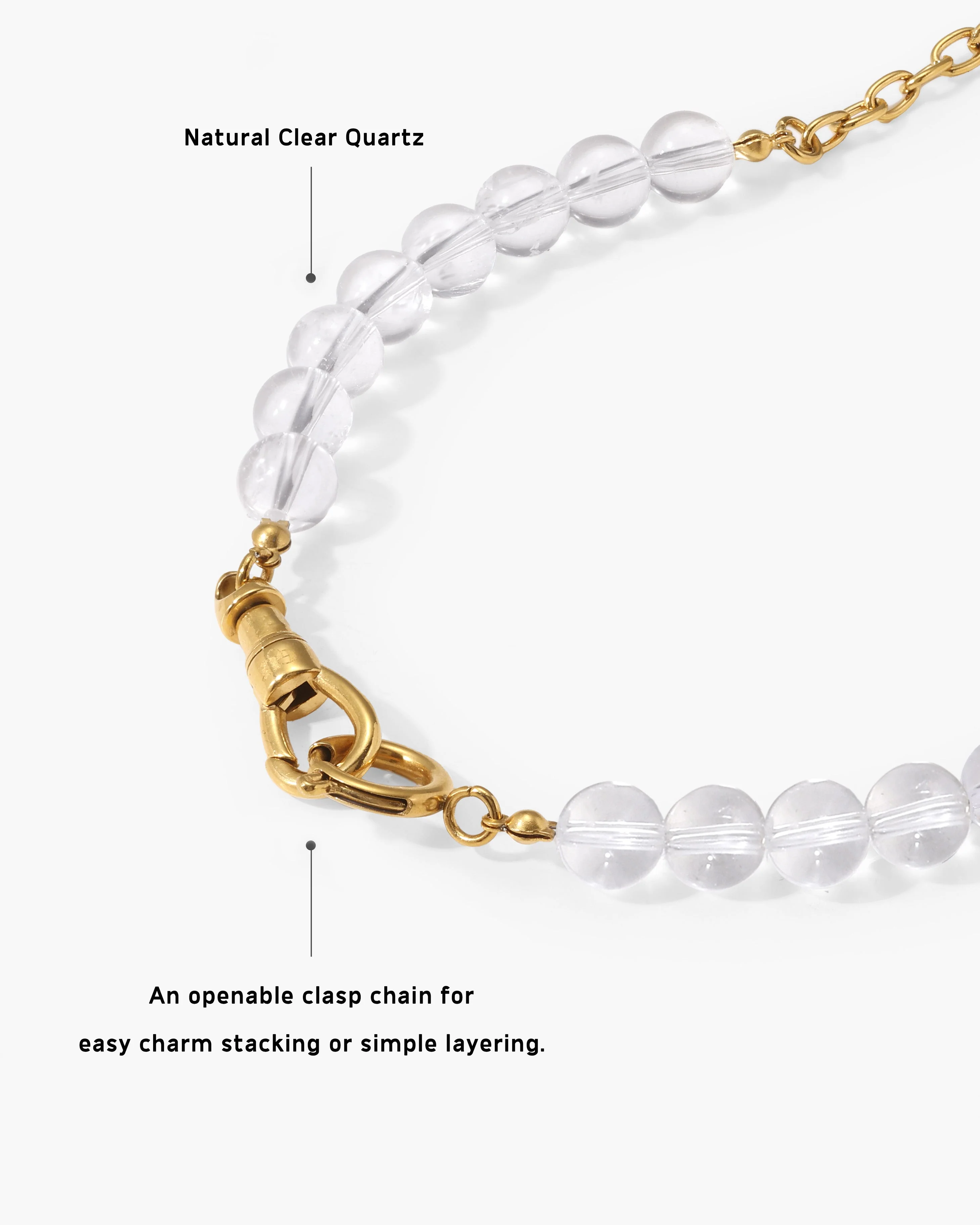 Clear Quartz Beaded Necklace with Charm Holder Clasp - Image 4