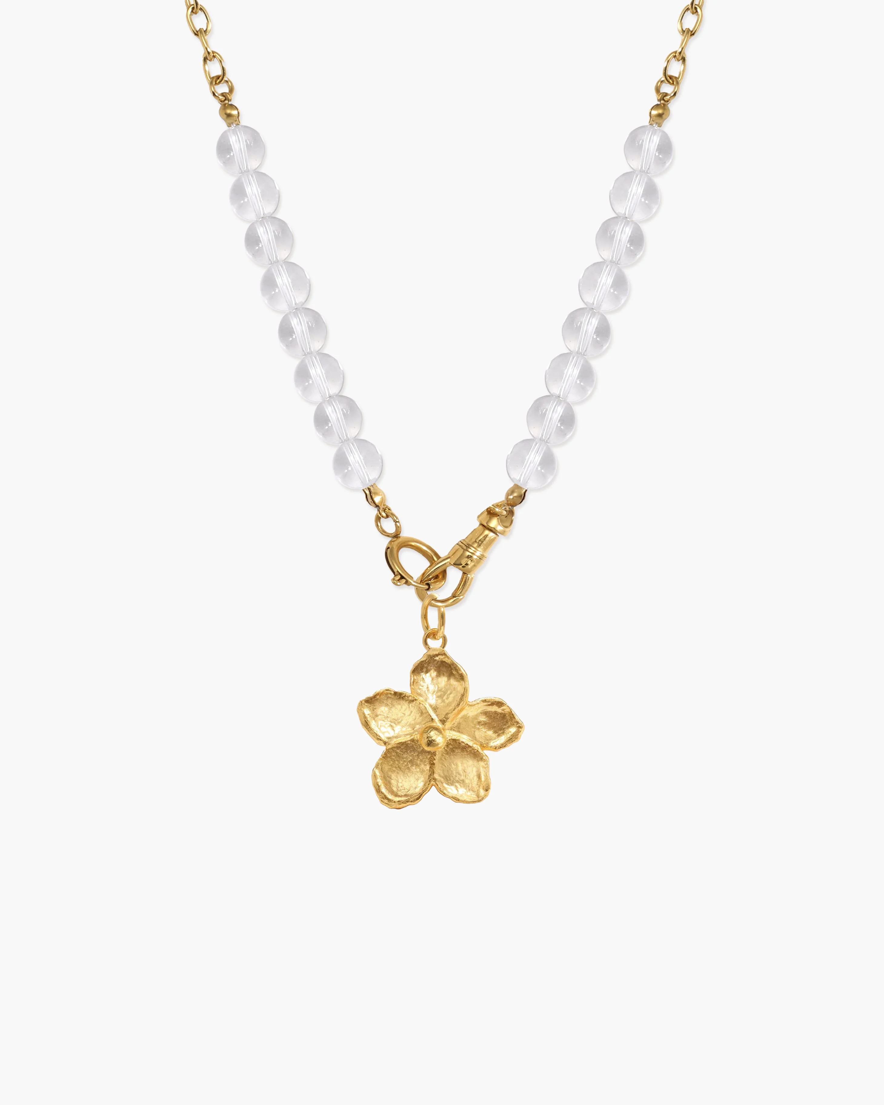 Clear Quartz Beaded Necklace with Charm Holder Clasp - Image 5