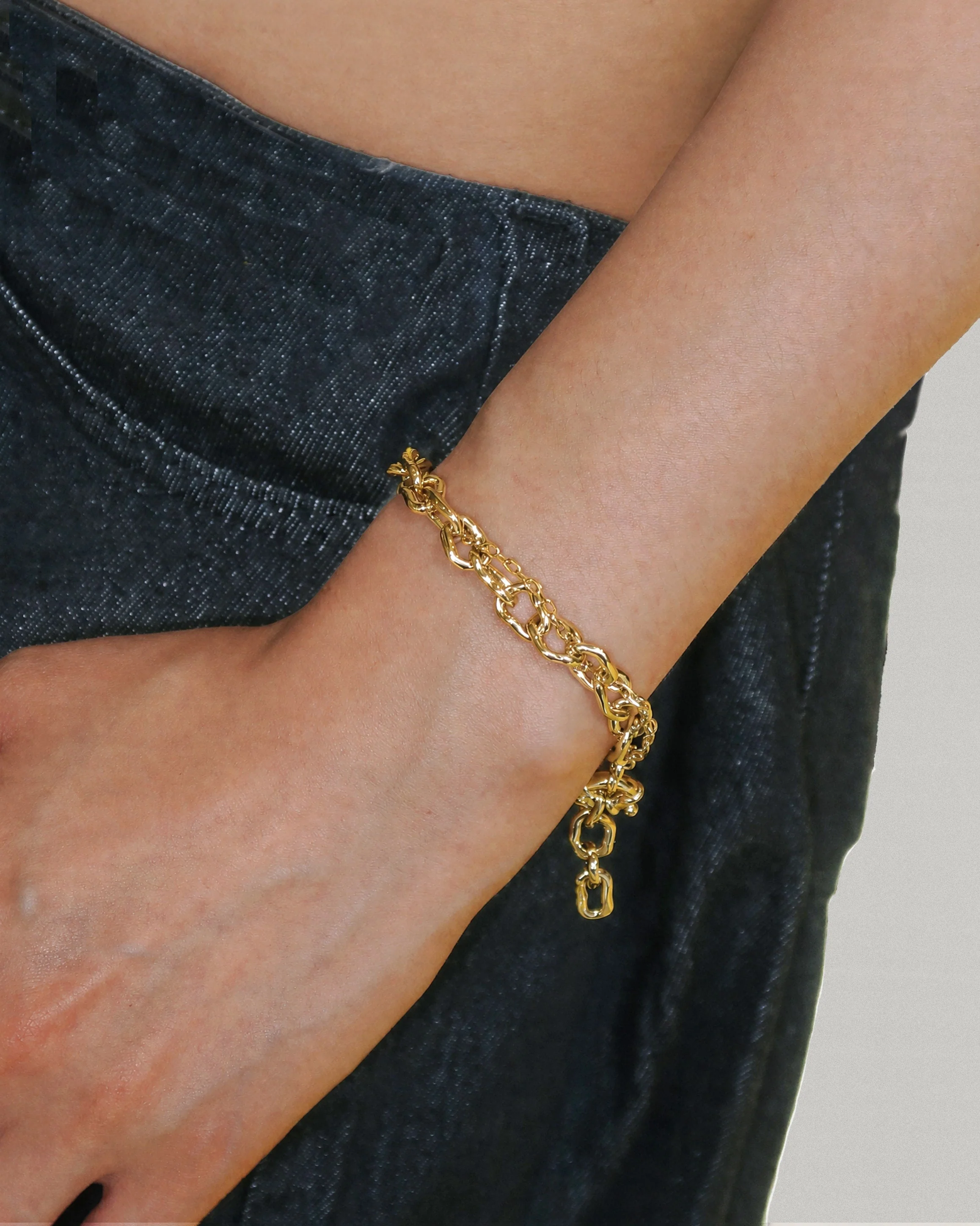 Molten Dual Chain Bracelet in Gold - Image 4