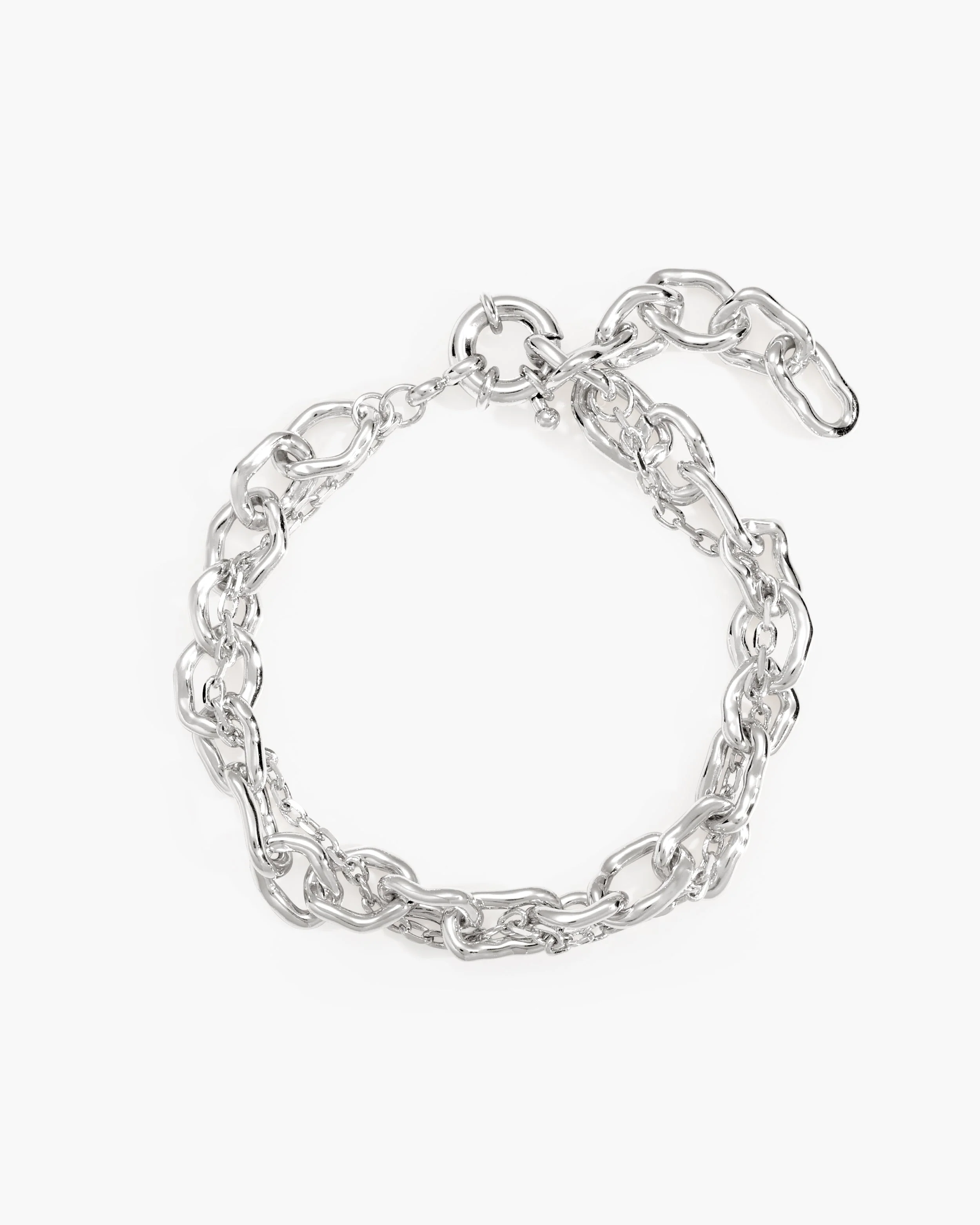Molten Dual Chain Bracelet in Silver - Image 5