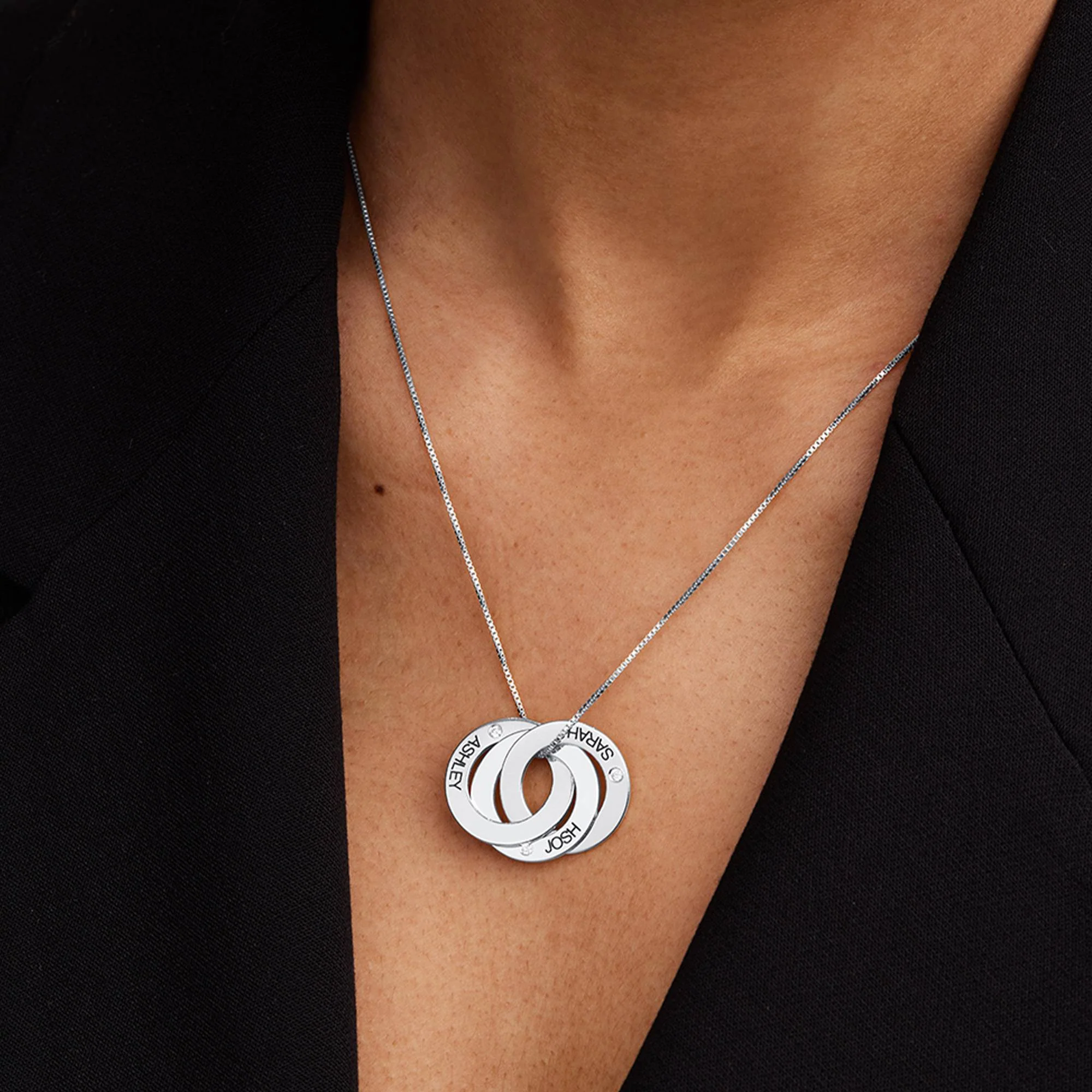 Russian Ring Necklace with Diamonds in Silver - Image 4
