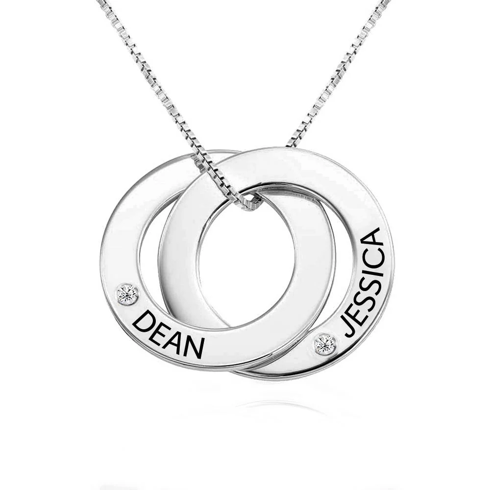 Russian Ring Necklace with 2 Rings and Diamonds in Silver