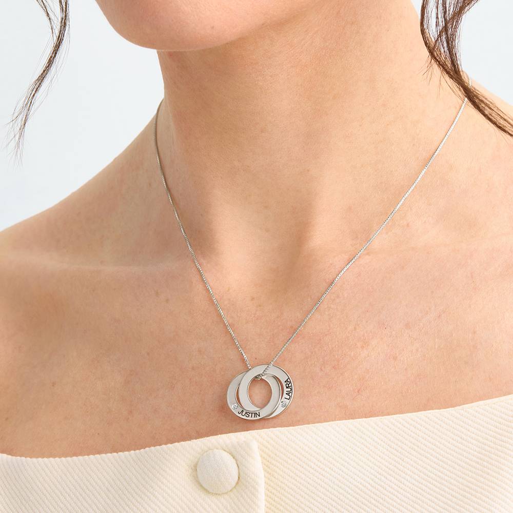 Russian Ring Necklace with 2 Rings and Diamonds in Silver - Image 3
