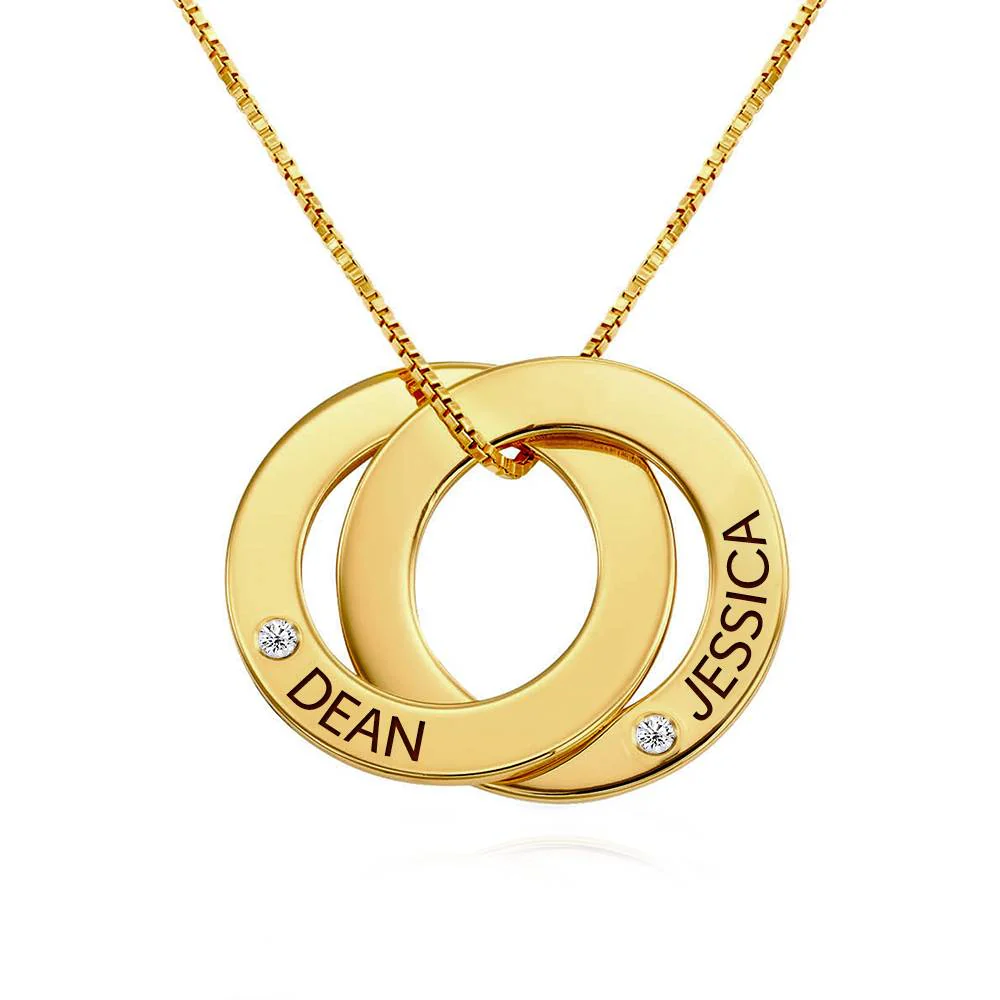 Russian Ring Necklace with 2 Rings and Diamonds in Gold Plating