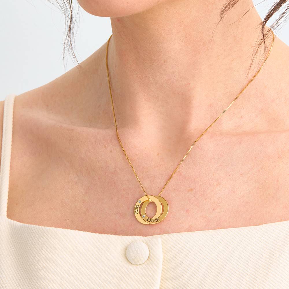 Russian Ring Necklace with 2 Rings and Diamonds in Gold Plating - Image 4