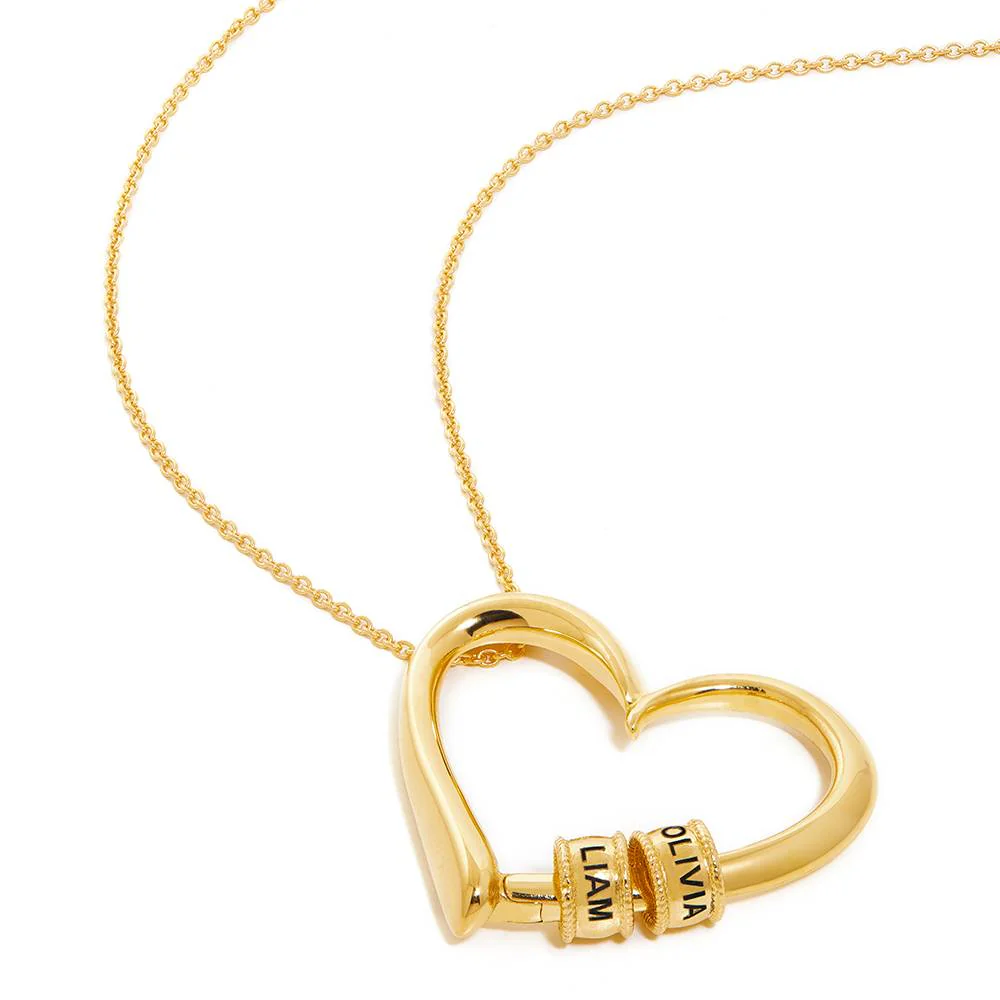 Charming Heart Necklace with Engraved Beads in Gold Plating - Image 4