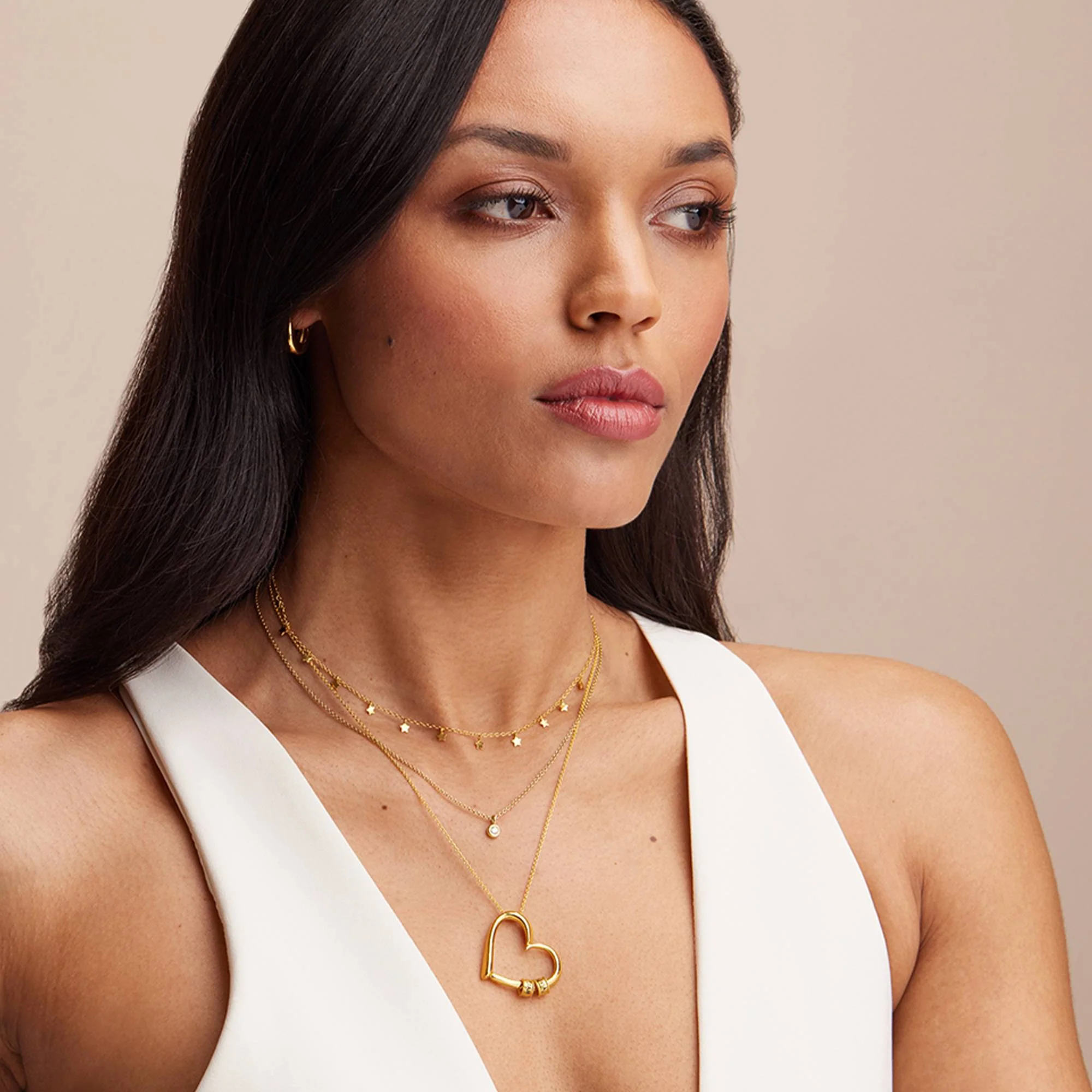 Charming Heart Necklace with Engraved Beads in Gold Plating - Image 5