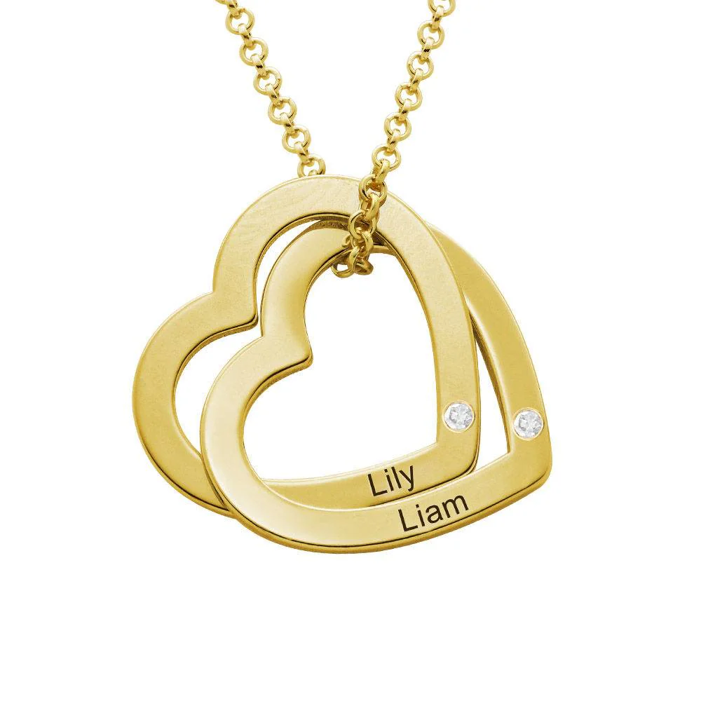 Claire Interlocking Hearts Necklace with Diamonds in Gold Plating