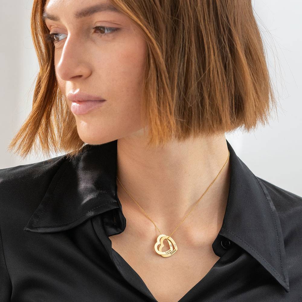 Claire Interlocking Hearts Necklace with Diamonds in Gold Plating - Image 2