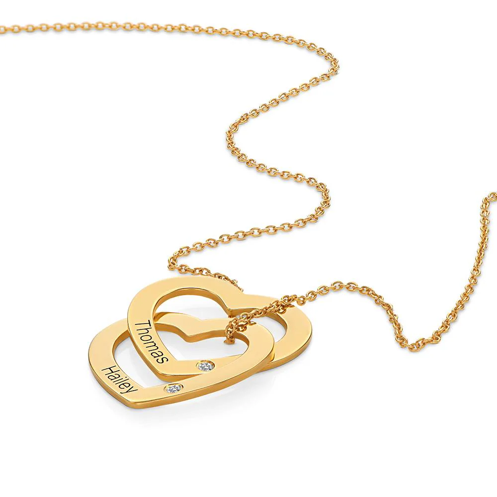 Claire Interlocking Hearts Necklace with Diamonds in Gold Plating - Image 3