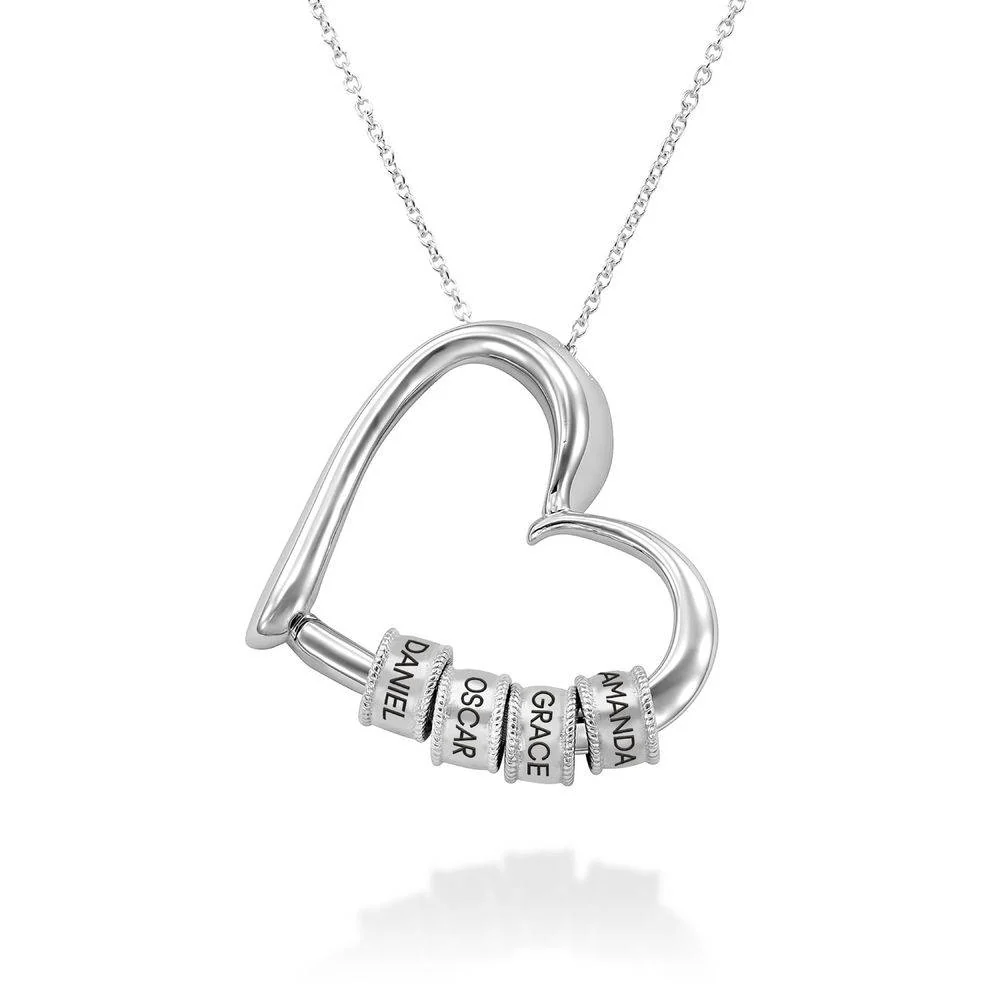 Charming Heart Necklace with Engraved Beads in Silver